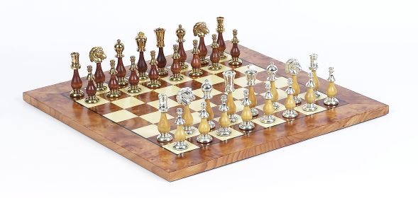 The Gold Chessmen & Exotic Board with Napoli Storage Box from Italy