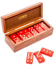 Deluxe Jumbo Size Double Six Dominoes Set - Red