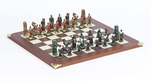 Painted Hannibal Roman Chessmen & Champion Board