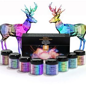 Nicpro 8 Colors Chameleon Mica Powder, Color Shift Mica Powder for Epoxy Resin & Tumbler, Resin Supplies Pigment Powder for Soap Making 0.17 oz/jar