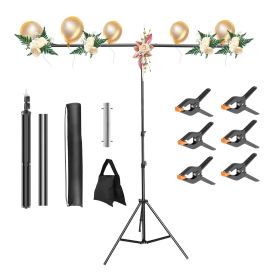 5×6.5FT T-Shape Photo Video Backdrop Stand Heavy Duty Background Stand Adjustable Photography Backdrop Stand with 6 Spring Clamps Sandbag Carry Bag fo